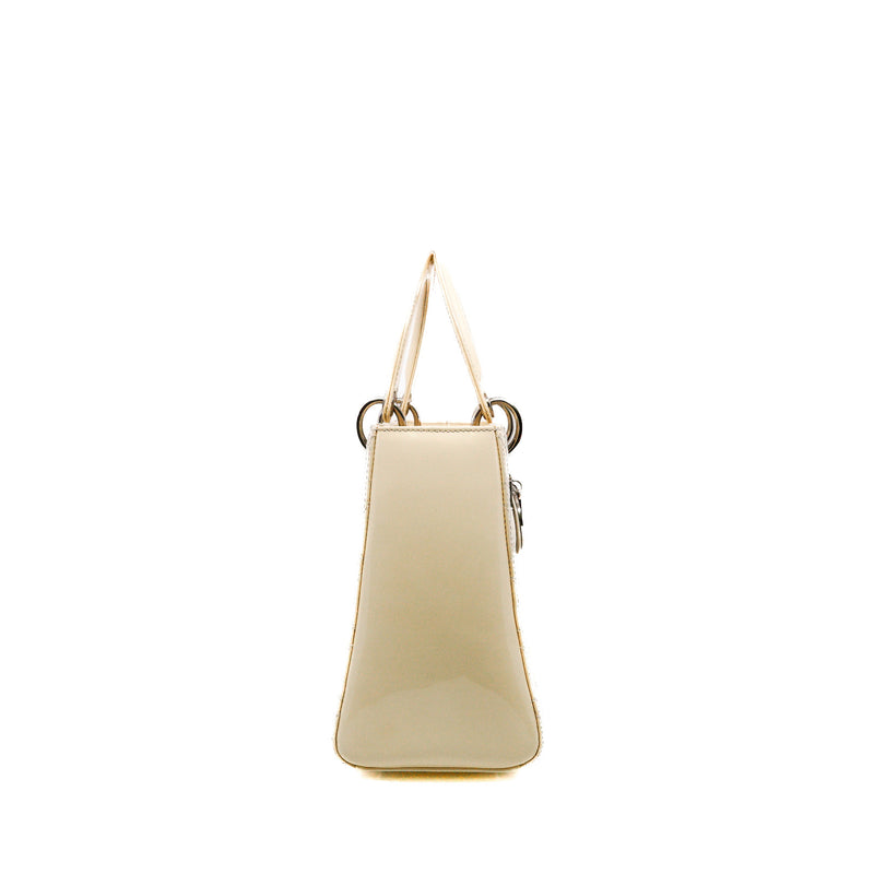 Medium Lady Dior Bag Patent Leather Beige White PHW With Strap - L'UXE LINK