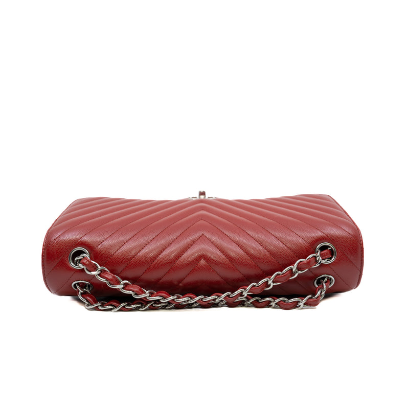 Large Cf In Chevron Caviar Calfskin Red Double Flap Bag Phw Seri 22 - L'UXE LINK