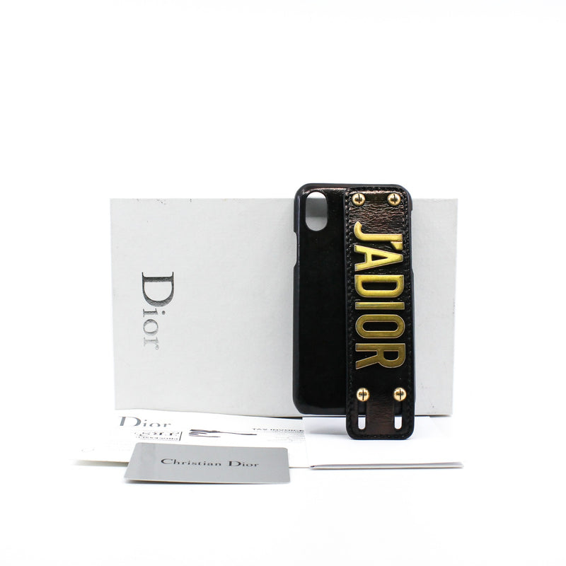 J'Adior Crinkled Calfskin In Black/Gold iPhone X/XS Cover GHW - L'UXE LINK