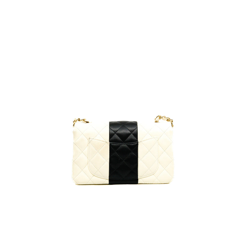 Mini Rectangular In White/Black Lambskin Flap Bag GHW Seri GKNKXXXX - L'UXE LINK