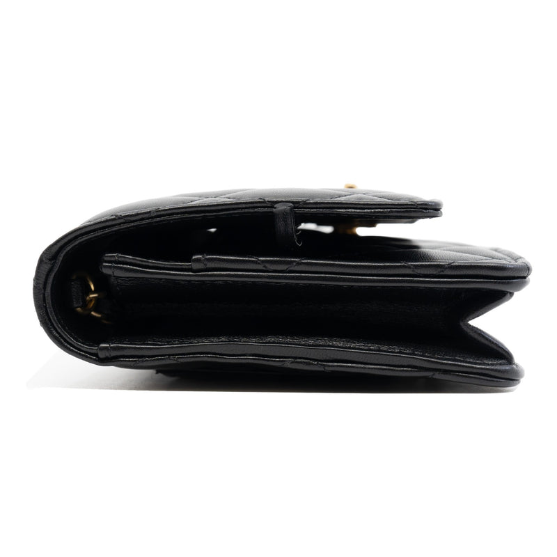 Pearl Crush Black Lambskin Leather Wallet On Chain GHW - L'UXE LINK