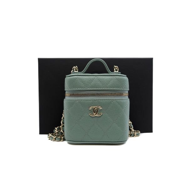 mini vanity box with handle in green caviar LGHW seri 31