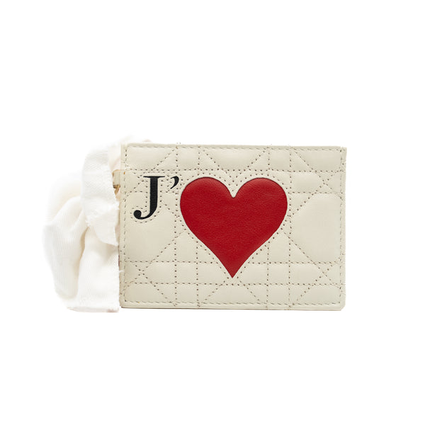 card holder with heart in calfskin white/red/black ghw