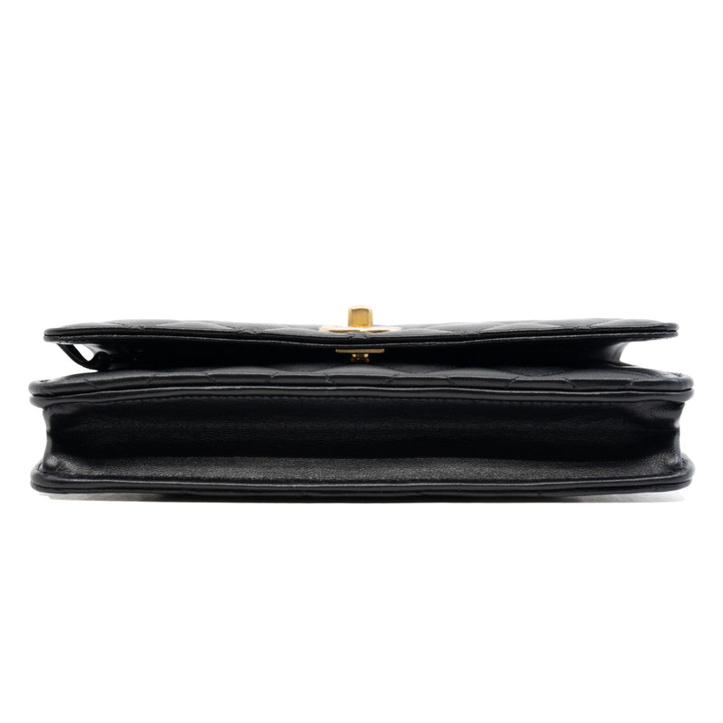 Pearl Crush Black Lambskin Leather Wallet On Chain GHW - L'UXE LINK