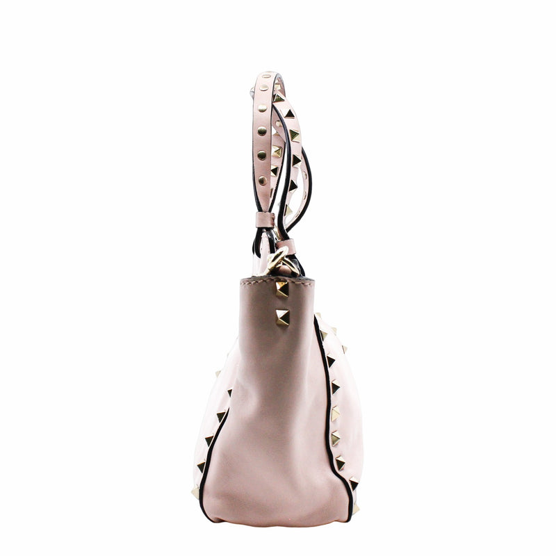 ROCKSTUD TOTE PEBBLED SMALL LEATHER LIGHT PINK PHW