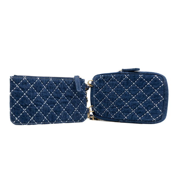 Denim Blue Quilted Vertical Double Bags GHW Seri 29