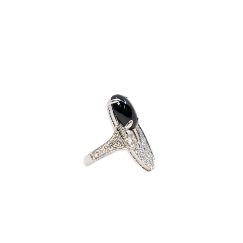 Elisa 18K White Gold Diamond With Black Onyx Ring - L'UXE LINK