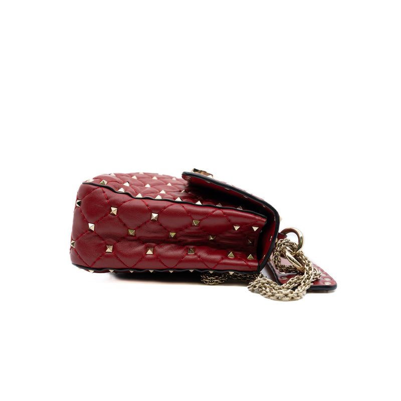 Medium Rockstud Spike Flap Bag Nappa Leather Red GHW - L'UXE LINK
