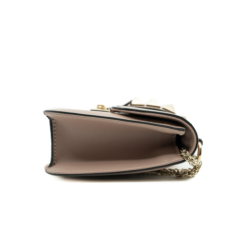 Small Rockstud Glam Lock Flap Bag Nude Leather Beige GHW - L'UXE LINK