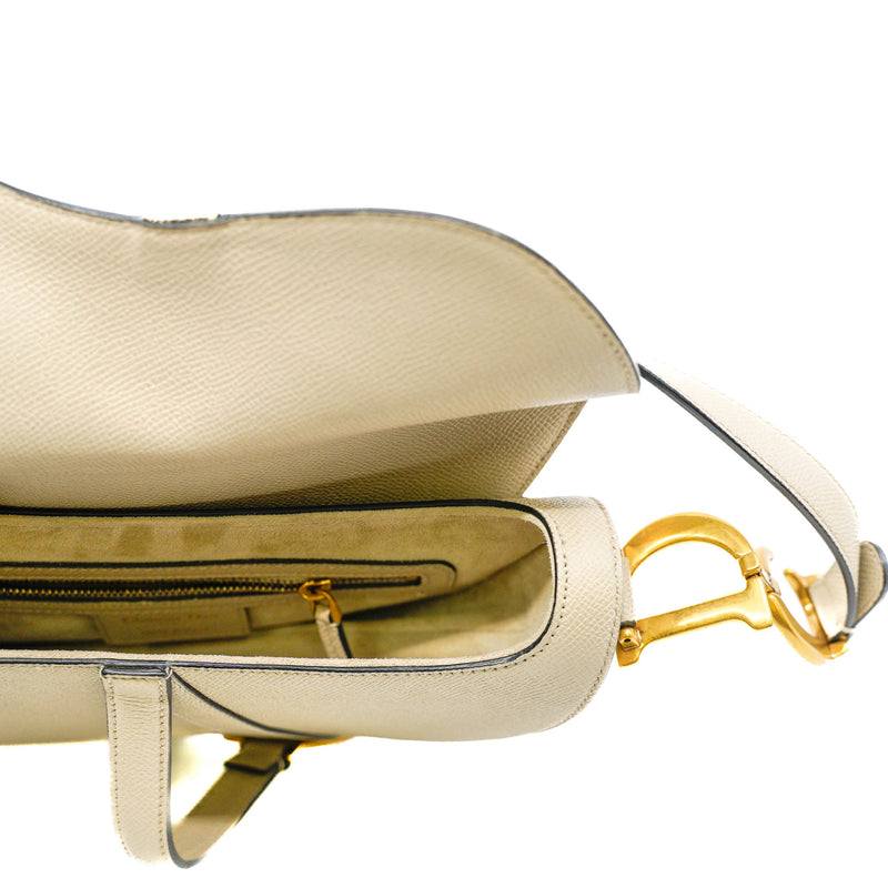 Medium Saddle Bag In Grey Grained Calfskin GHW - L'UXE LINK
