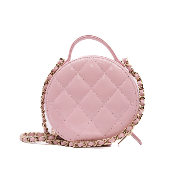 Mini CC Round Wax Pink Leather Handle Vanity Bag Seri N43N - L'UXE LINK