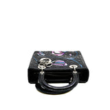 thumbnail medium lady dior in black leather with floral/ccd handle phw