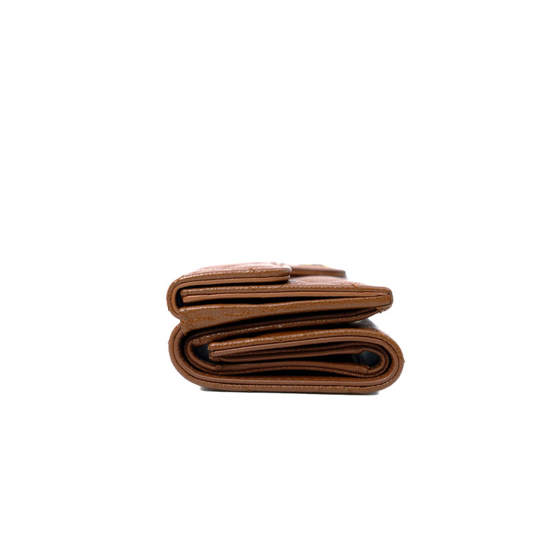 Classic Small Snap Caramel Brown Caviar Leather Flap Wallet GHW - L'UXE LINK