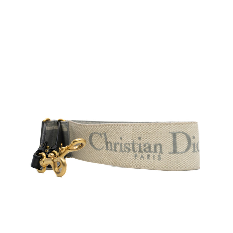 Grey Canvas Embroidered Shoulder Strap GHW - L'UXE LINK