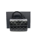thumbnail small trendy cc flap bag with top handle  so black lambskin