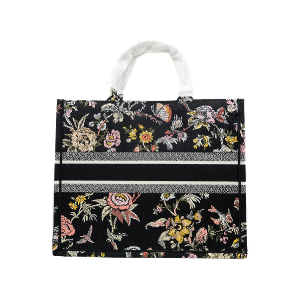 Book Tote GM in black and beige with flowers