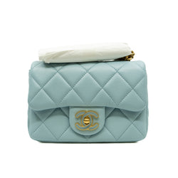 22P Mini Square In Light Blue Lambskin Leather Flap Bag GHW Seri A0E8XXXX