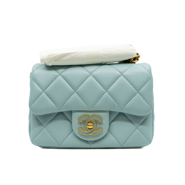 22P Mini Square In Light Blue Lambskin Leather Flap Bag GHW Seri A0E8XXXX