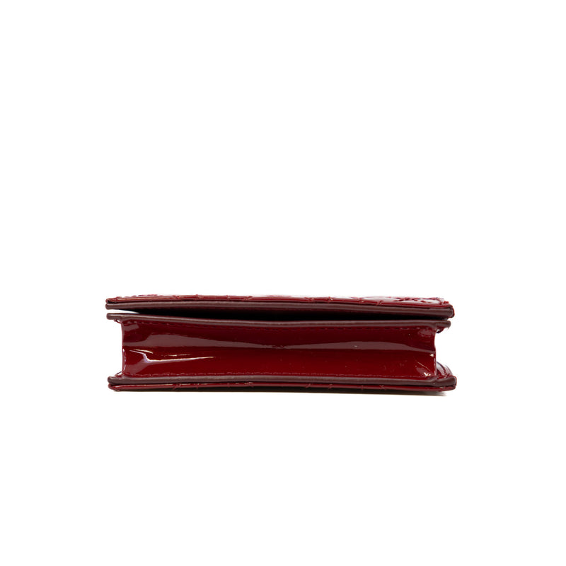 Mini Lady Dior In Cherry Red Patent Cannage Calfskin Gardenia Wallet GHW - L'UXE LINK