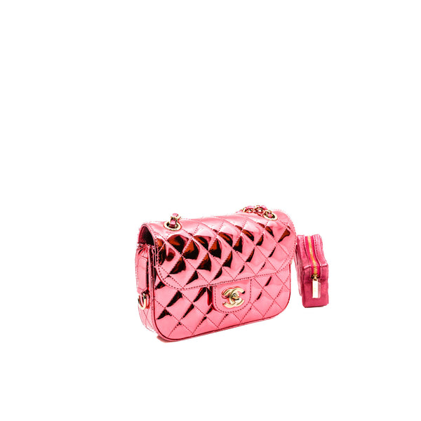 24C Mini Pink Metallic Mirror Leather Mini Flap Bag With Star Coin Purse GHW Seri K94NXXXX - L'UXE LINK