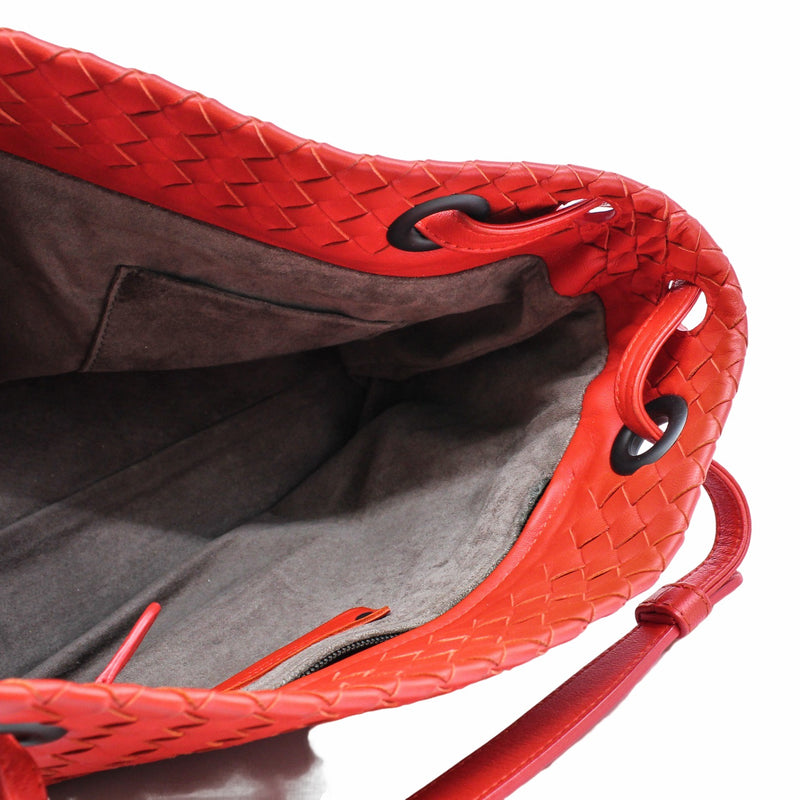 Bella Tote Intrecciato Nappa small Leather orange red  Gun Metal - L'UXE LINK