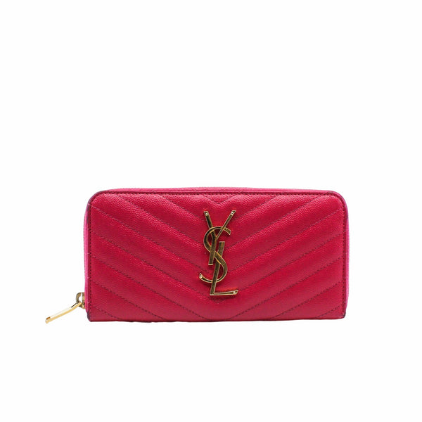 Classic Monogram Zip Around Wallet Matelasse Chevron Leather pink ghw