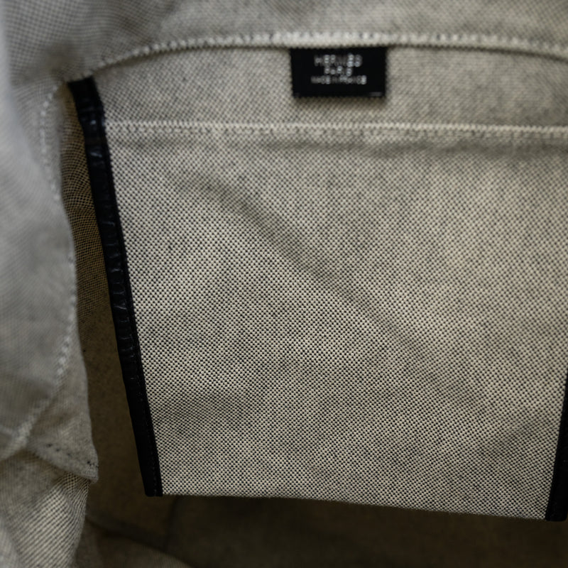 Grey With Black Strap Canvas/Leather Tote Bag PHW - L'UXE LINK