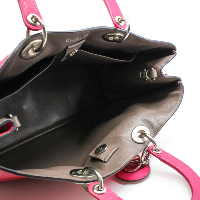 Large Ostrich Diorissimo In Fuchsia/Brown Handbag PHW With Strap - L'UXE LINK