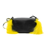 thumbnail monster micro buggie baguette in black leather/yellow fox fur phw