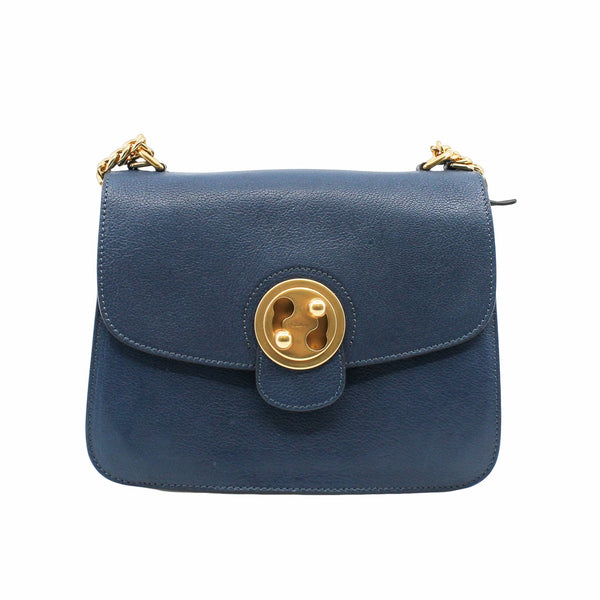 flap square chain side bag navy gold buckle - L'UXE LINK