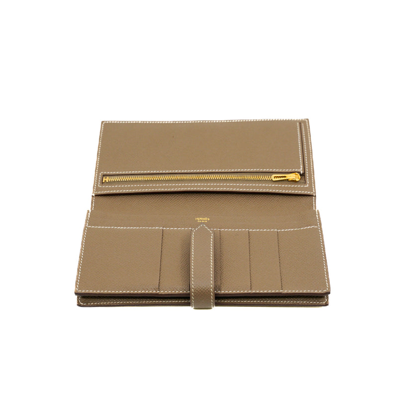 Bearn Long Wallet In Etoupe Epsom Leather GHW Square Q Stamp - L'UXE LINK