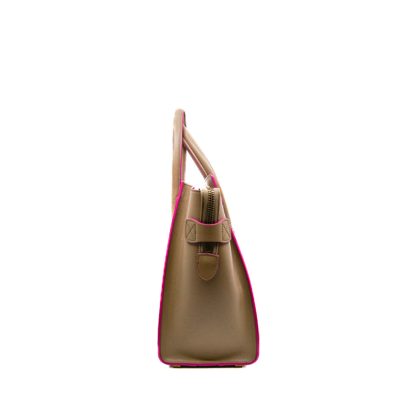 Micro Luggage Drummed Calfskin Dark Beige/Pink Handbag GHW - L'UXE LINK