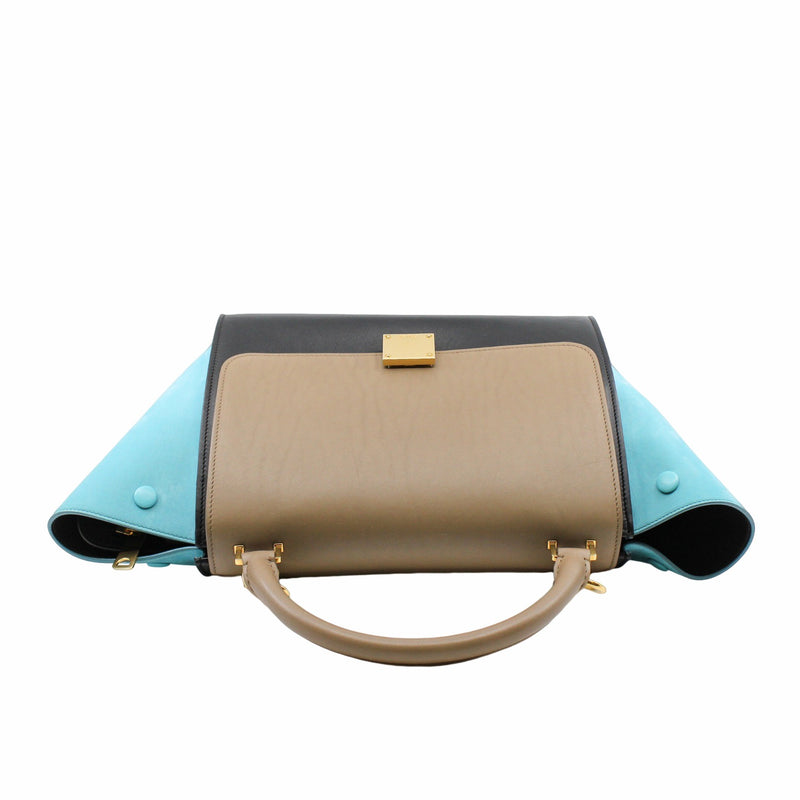 TRAPEZE HANDLE BAG SMALL blue and nude  ghw - L'UXE LINK
