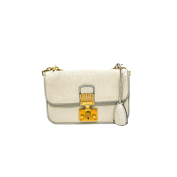 Small Dioraddict Ivory White Canyon Grained Lambskin Flap Bag GHW