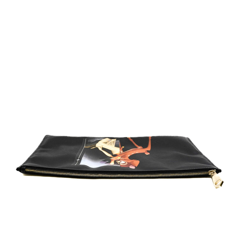 Bambi Print Black Medium Textured Coated Canvas Cosmetic Pouch GHW - L'UXE LINK