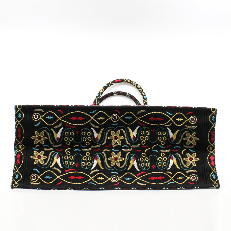 Large Dior Book Tote In Embroidered Blue/Black Flowers Print Canvas Bag - L'UXE LINK