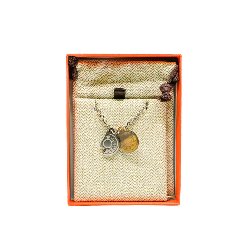 Carrousel Silver Brown Metal Buffalo Horn S Pendant Necklace PHW - L'UXE LINK