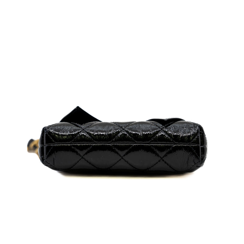 mini chain cross bag in black shining calf skin leather GHW