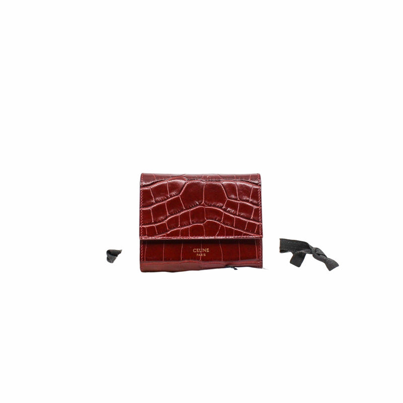 compact wallet  brown crocodile printed ghw - L'UXE LINK