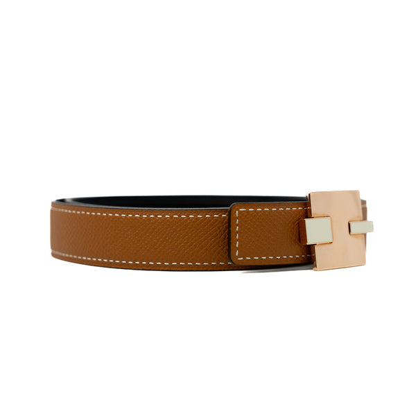 Reversible 24mm Eileen Belt In Epsom/Swift Gold/Black RGHW Size 75 - L'UXE LINK