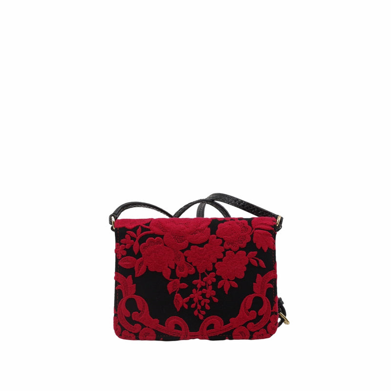 Ayers-Paneled Embroidered Satin Shoulder Bag Black Red - L'UXE LINK