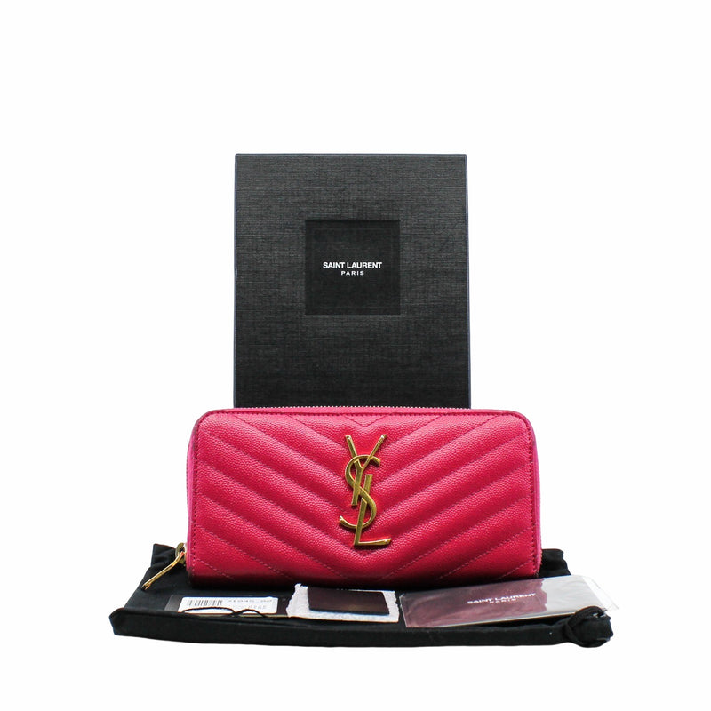 Classic Monogram Zip Around Wallet Matelasse Chevron Leather pink ghw - L'UXE LINK