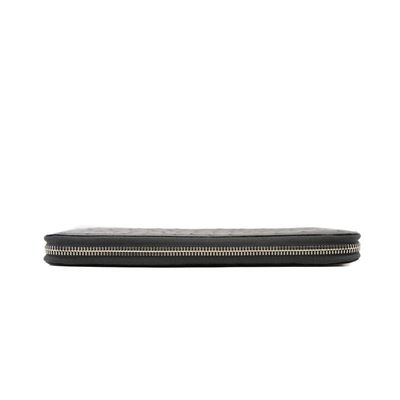 Ostrich Leather Grey Zip Around Wallet - L'UXE LINK