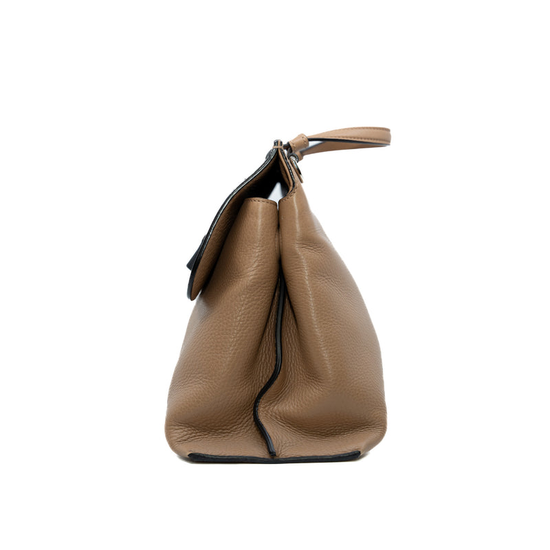flap bag with bamboo buckle in calfskin beige brown phw