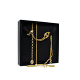 thumbnail long chain necklace with pearl in leather lime ghw