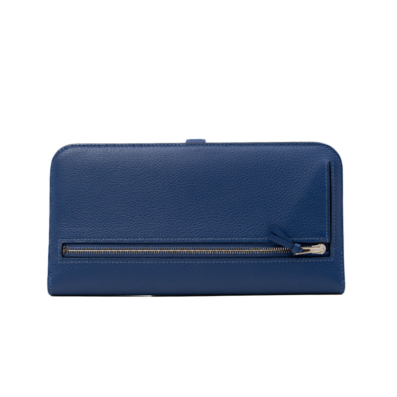 Dogon Recto Verso Wallet In Blue Togo Leather PHW C Stamp - L'UXE LINK