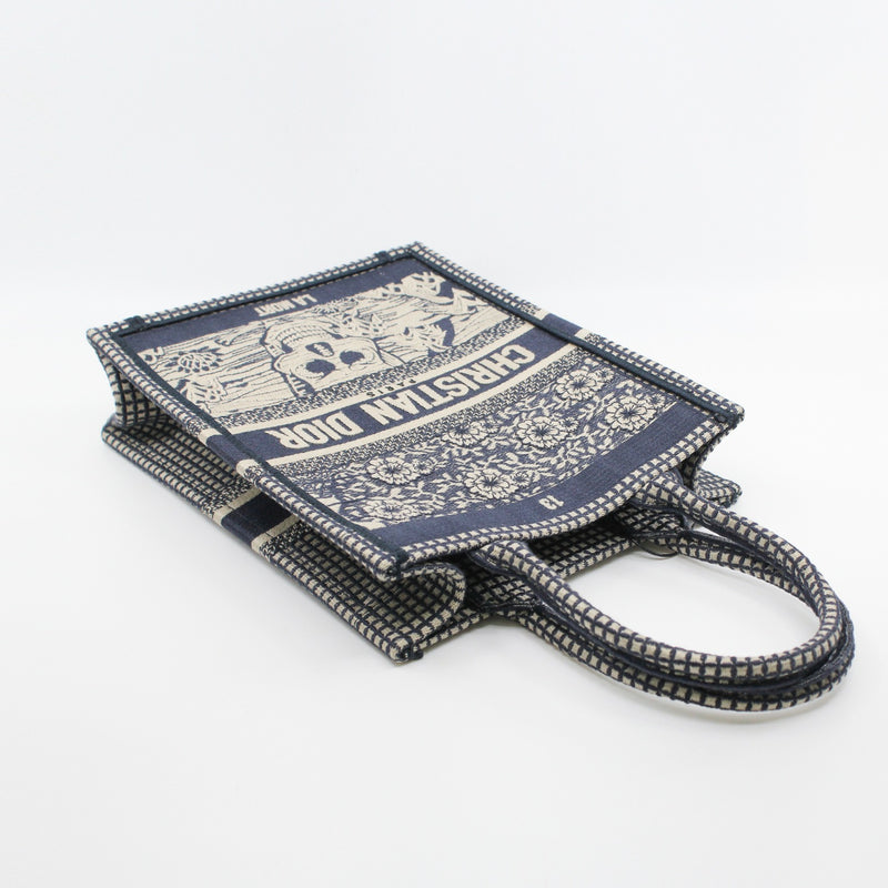 La Mort Vertical In Navy/Beige Canvas Book Tote - L'UXE LINK