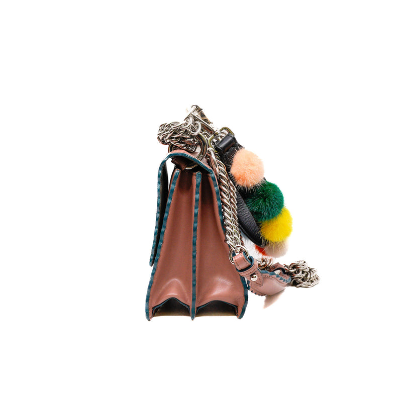 Small Kan I Scallop Pink In English Rose Bag with Mink Fur Pom Pom Mini Strap You Black - L'UXE LINK