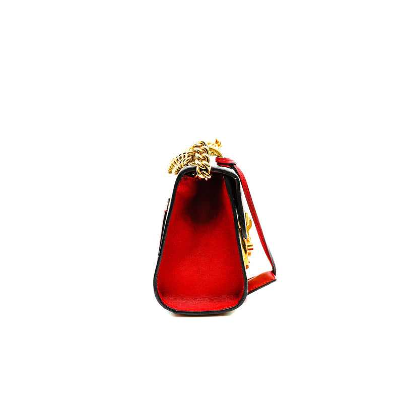 Small GG Supreme Monogram And Red Leather With Navy Blue Hibiscus Blooms Padlock Handbag GHW - L'UXE LINK