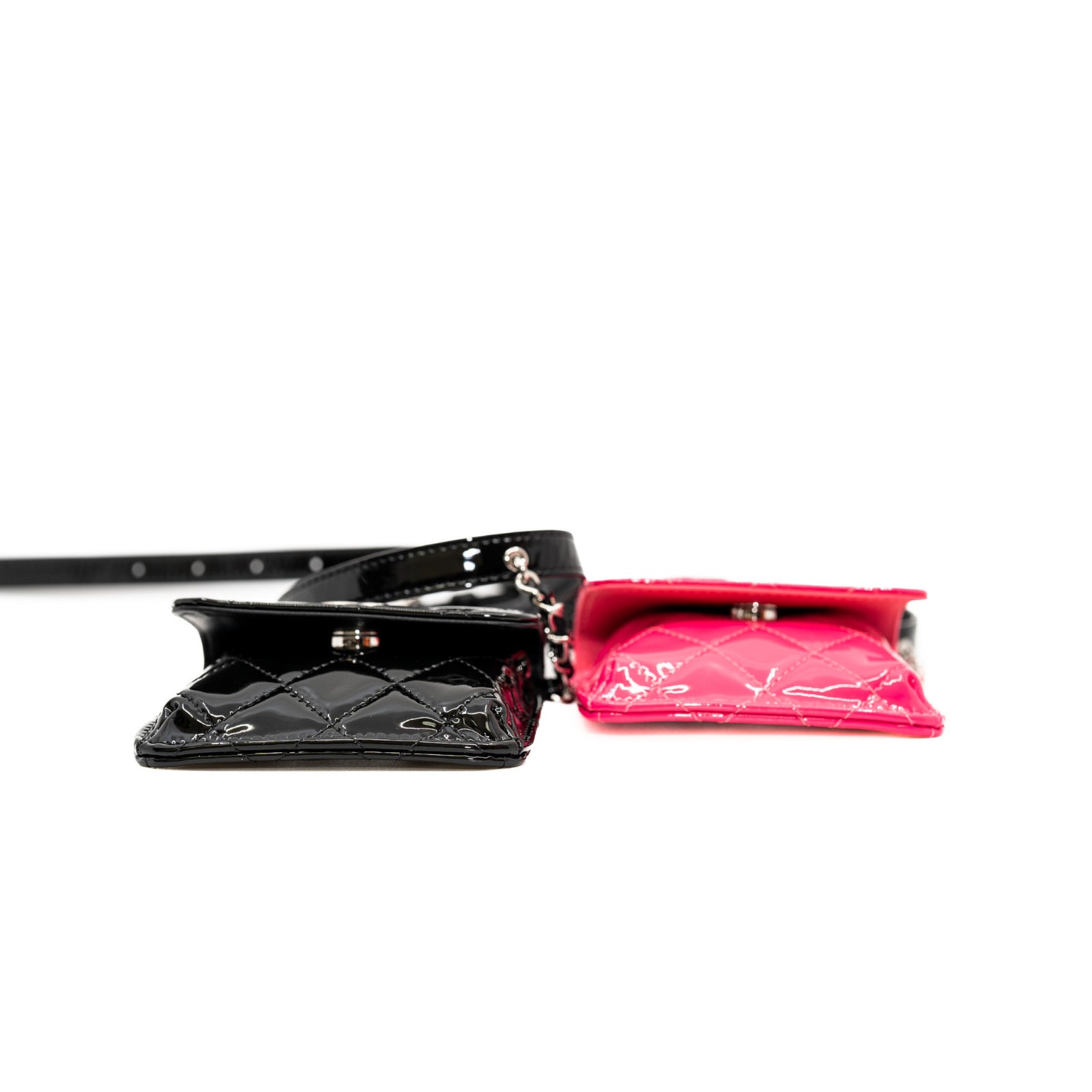 Belt In Love Black And Pink In Patent Leather Quilted Double Mini Flap – L'UXE LINK Belt In Love Black And Pink In Patent Leather Quilted Double Mini Flap – L'UXE LINK